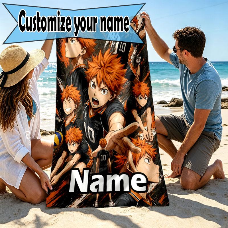 Custom Name Personalized Haikyu Print Beach Towel, for Trip Camping Beach Party Home Decor, Birthday Gift for Family & Friends
