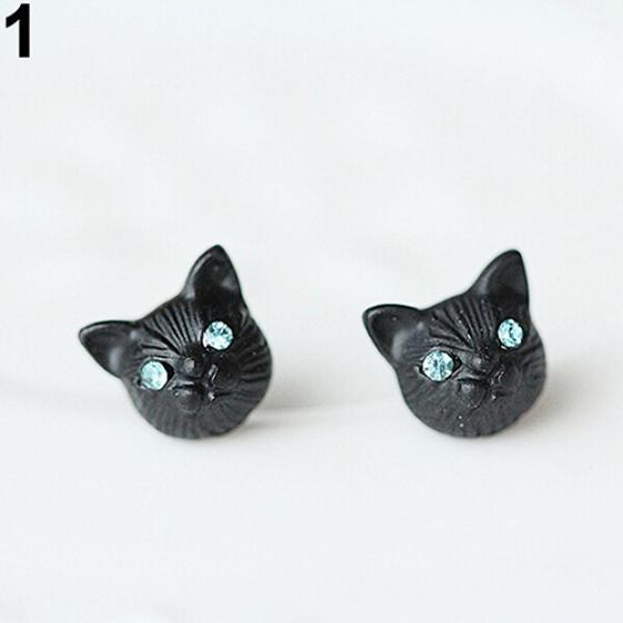 Women's Fashion Lovely Cat Head Design Ear Studs Earrings Piercing Jewelry Charm ARI