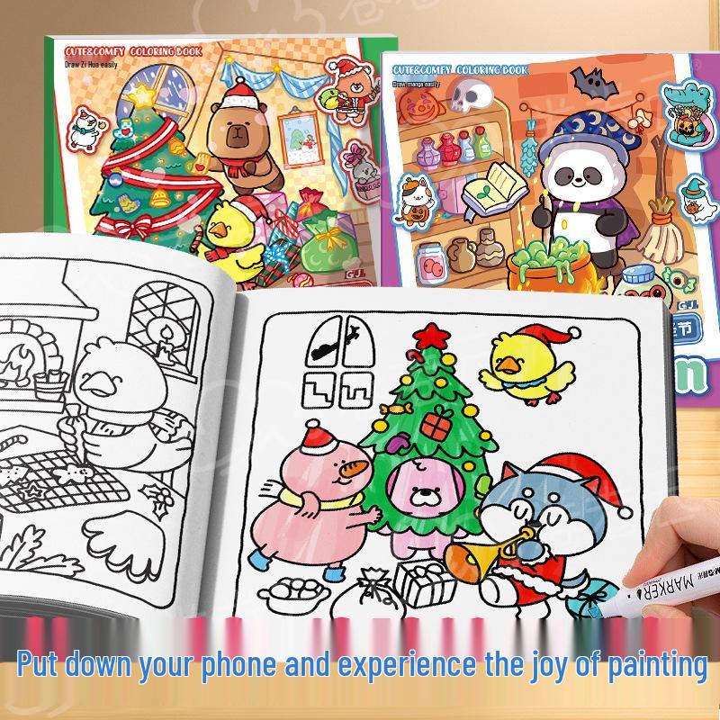 Monster Series Coloring Book: Cartoon-Themed for Elementary Students - Christmas & Halloween