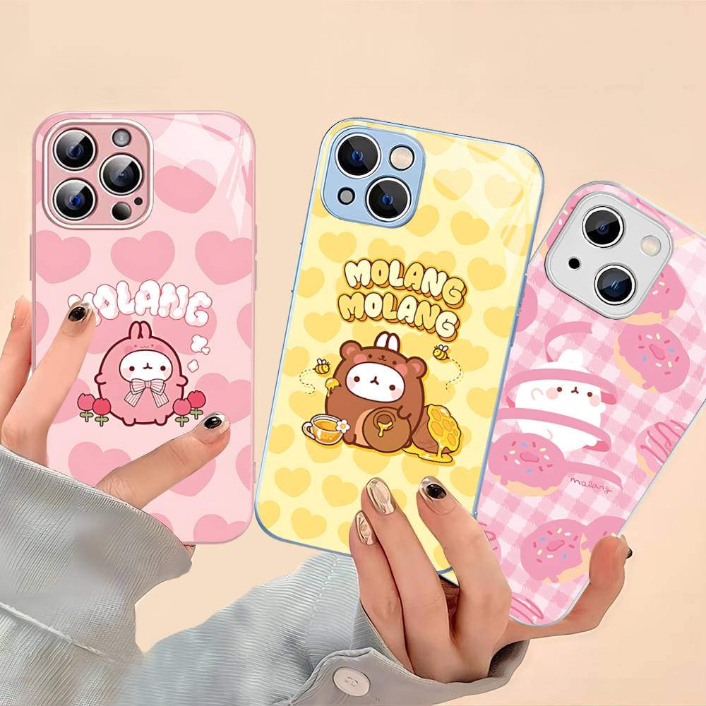Кавайная Милая Кролик M-MolangS Аниме Для IPhone 14 13 12 Mini 11 Pro XS Max X XR 14 Plus Закаленное Стекло Чехол