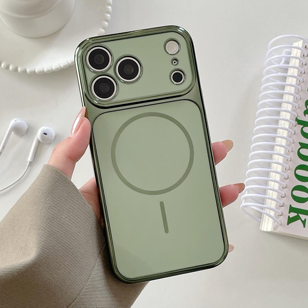 For Magsafe Plating Magnetic Phone Case For iPhone 17 16 15 14 13 Pro Max Solid Color Shockproof Glossy Hard Cover Funda