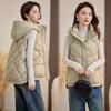 New Lingge Autumn and Winter Women's Lightweight Sleeveless Vest Hooded Solid Color Thickened Warm Sports Casual Loose Lightweight Jacket