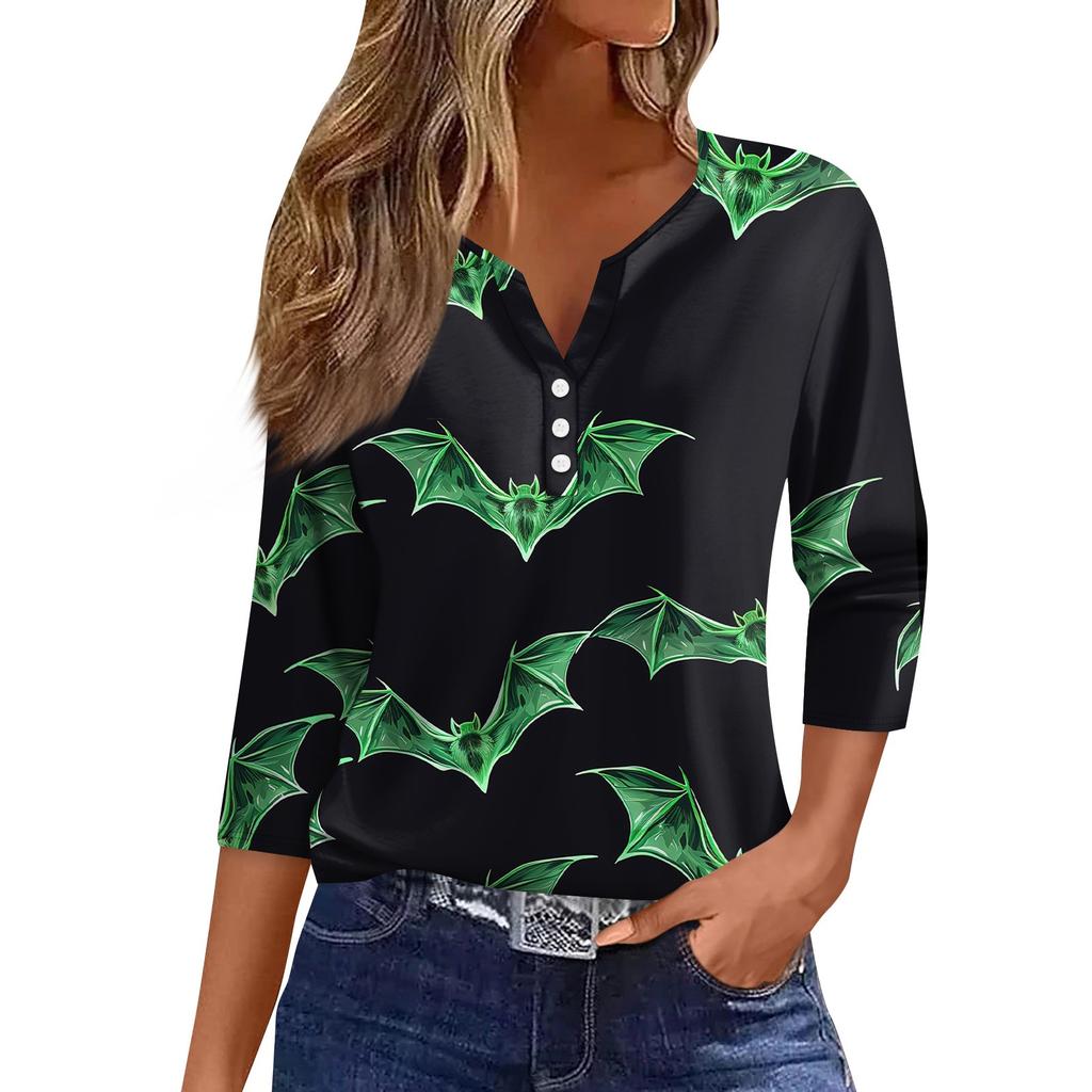 Women's T Shirt Tee Print Button 3/4 Sleeve Daily Weekend Fashion Basic V Neck Regular Top