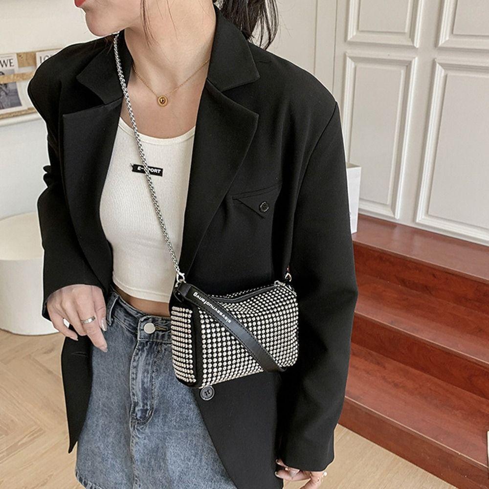 Блестящая Стразовая Сумка Большая Вместимость Сумка Через Плечо Ретро Маленькая Квадратная Сумка Женская