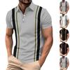 Striped Print Summer Short Sleeved Lapel Button Men's Casual Top