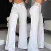 Women's Hollow Waistband Pants with A Slightly Flared Style, High Waisted Casual Wide Leg Pants