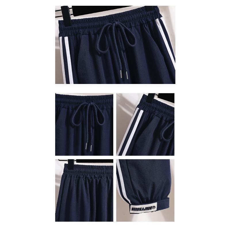 Contrasting Striped Patchwork Sweatpants High-waisted Baggy Casual Pants