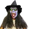 Halloween Long-haired Ghost Face Mask Scary Witch Mask Scary Latex Pullover Scary Long-haired Ghost Face with Hat