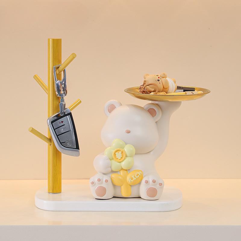 Креативный, милый и богатый цветочный медведь, входная дверь, хранилище ключей, смоляные украшения, украшение для рабочего стола, гостиная, подарок на новоселье
