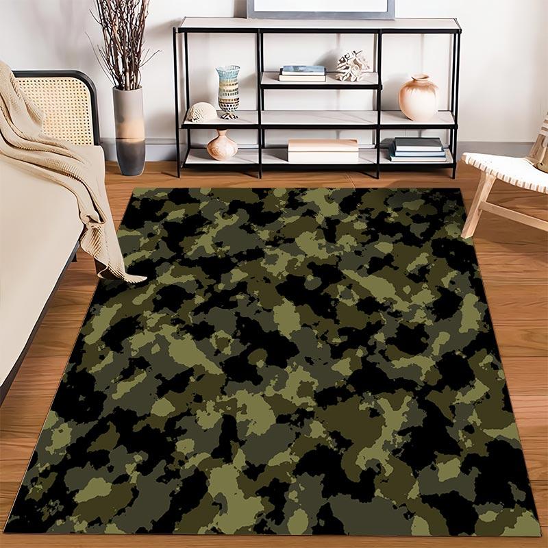 Army Military Camouflage Pattern Carpet in Green and Black Tones1Rug for Decor Suitable for use as an anti-slip1 for1room and bedroom sofas
