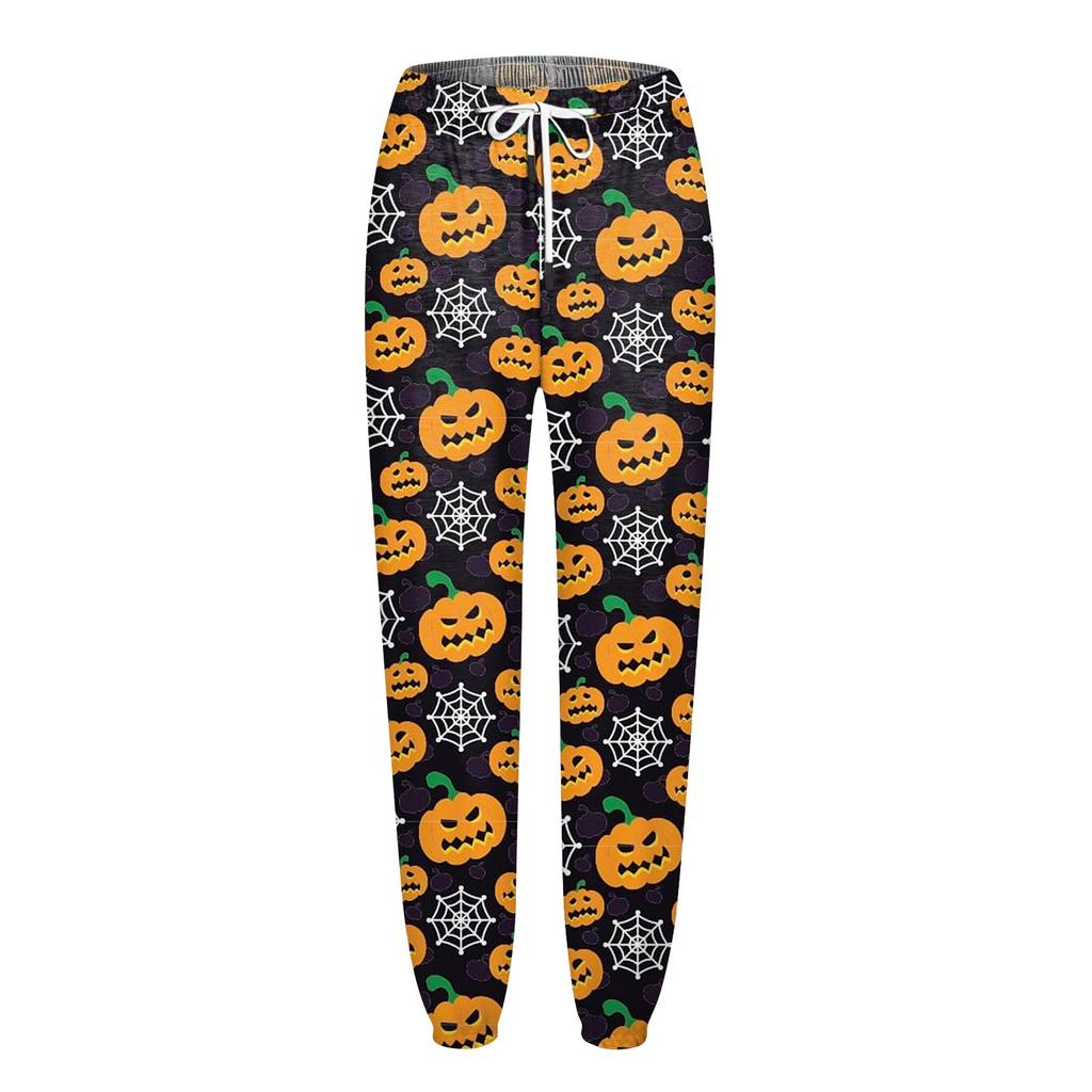 Женские повседневные модные брюки для отдыха с принтом на Хэллоуин, спортивные штаны, брюки с эластичной резинкой на талии, брюки со шнурком