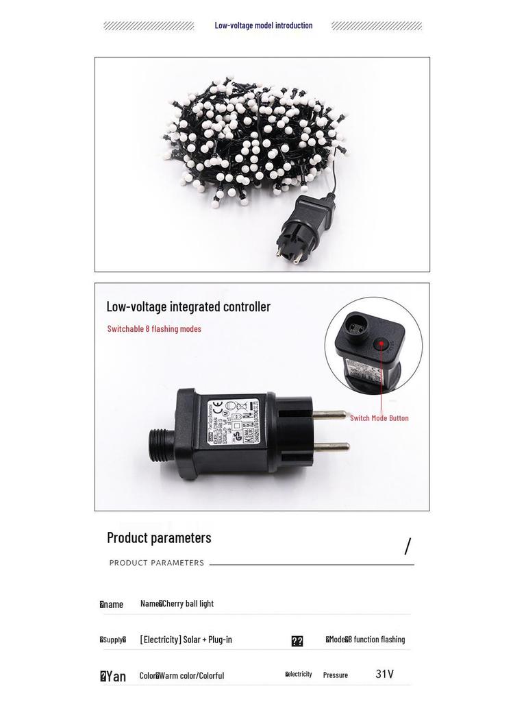 Chibi Maruko-chan Solar-Powered Outdoor String Lights: White and Colored Ball Decorative Lights, Waterproof for Camping and New Year Festivities.