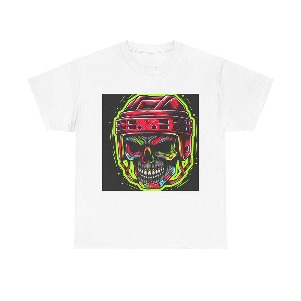 Unisex Adult T Shirt Skull Hockey Helmet Tattoo Vintage Style