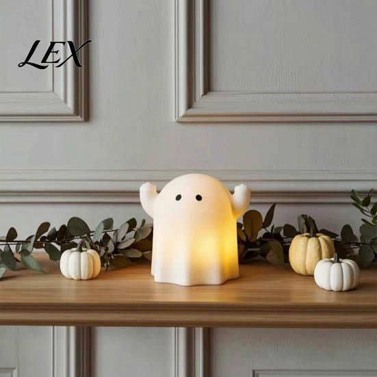 Simple Operation for Children Cute Resin Ghost Night Light Bedroom, Decorative Warm LED Lamp Indoor Holiday Lighting Halloween Party Desk Decor,