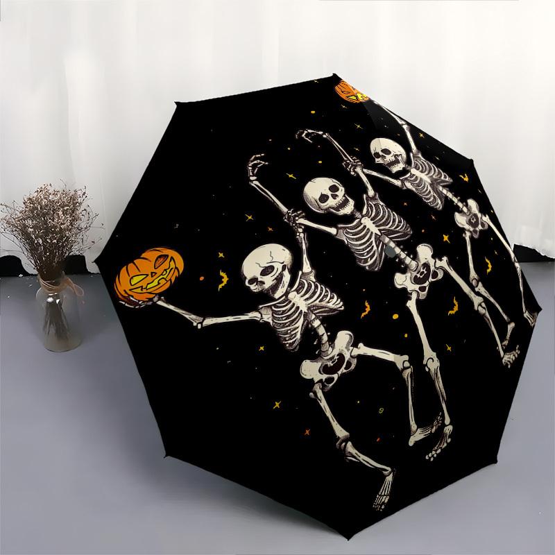 Skeletons, Halloween- Automatic Umbrella, Four Seasons Portable Folding Umbrella, Suitable for Men and Women, Travel, Daily Compact Umbrella