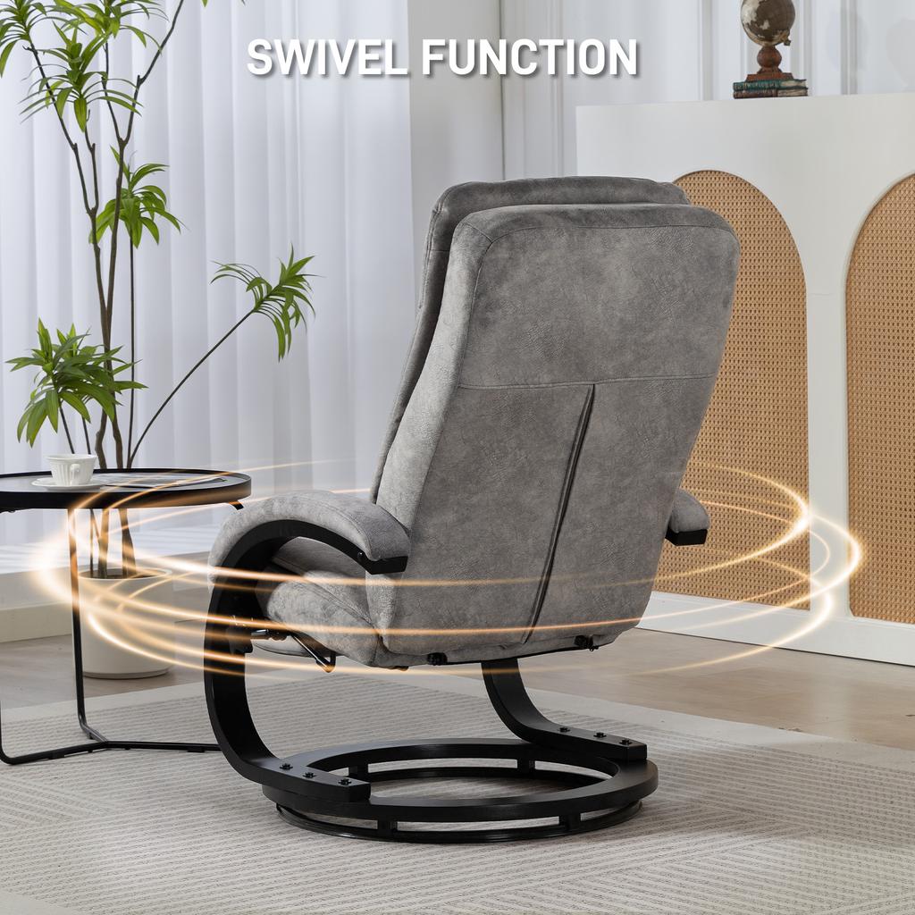Swivel Recliner Chair with Footrest, Manual Recliner Armchair with Wooden Base, Plush Velvet Upholstered Reclining Chair for Living Room, Bedroom