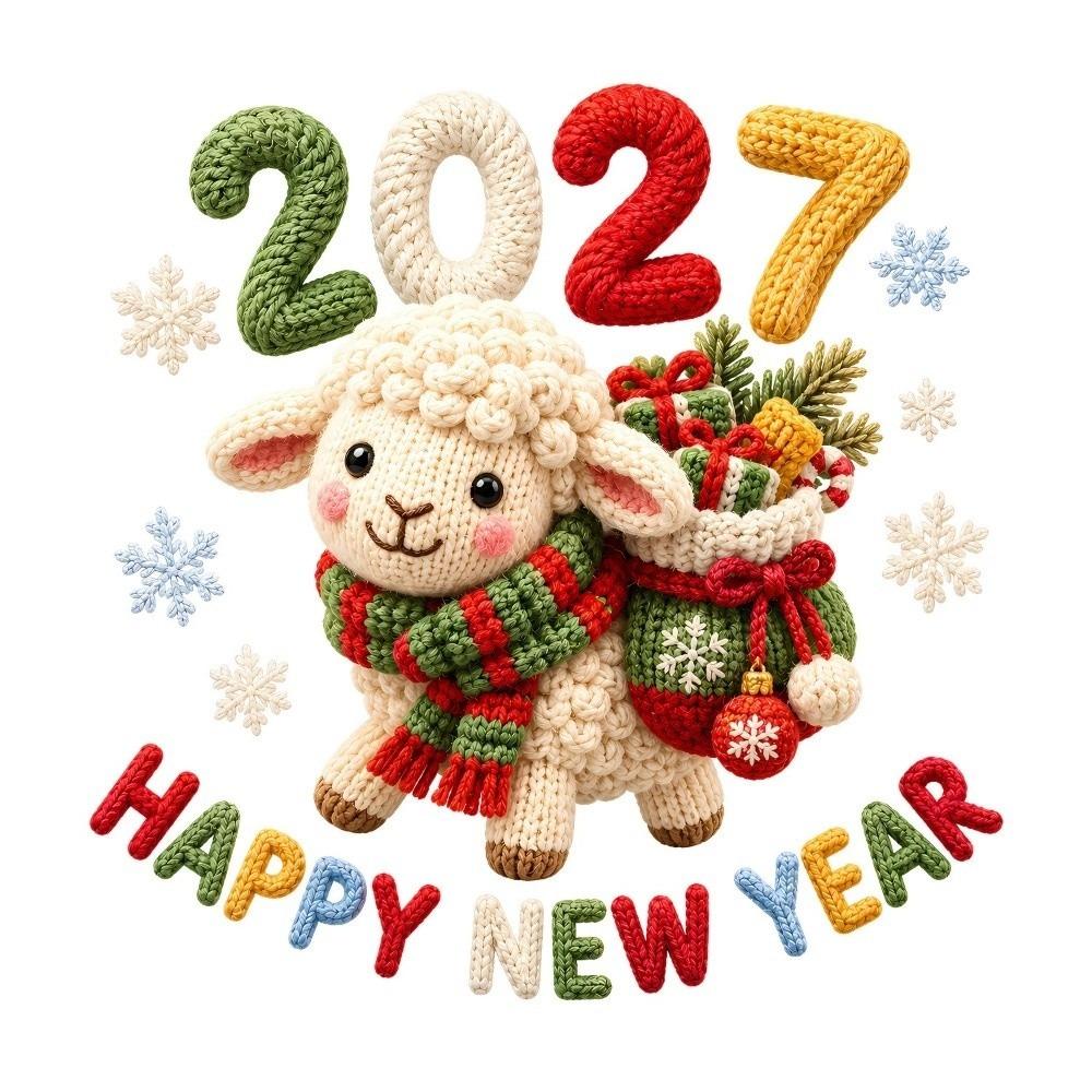 Colorful Happy New Year Window Stickers Large Size 2D Flat Print 2027 Sheep Year Stickers Waterproof Transparent