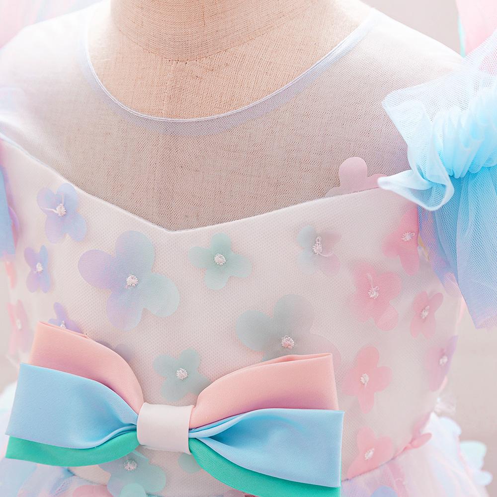 Rainbow Flower Baby Girls Party Dress Toddler Tulle Puff Sleeve 1st Birthday Wedding Princess Prom Dress Bridemaid Baby Clothing