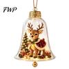 Clear Acrylic Christmas Ornaments 3D Bell Ornament, Winter Scene Decoration with Santa Immersive Wonderland Snowman Reindeer Angel Tree Inside