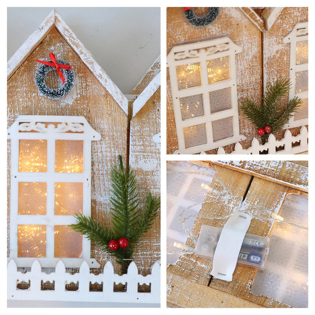 Винтажный светящийся складной деревянный домик с видом на снег, забор для рождественской елки, рождественское украшение