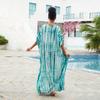 EDOLYNSA Женское летнее платье макси с коротким рукавом и V-образным вырезом, повседневные свободные длинные пляжные платья с разрезом, одежда для дома больших размеров, кафтан, купальник, прикрытие Q1218
