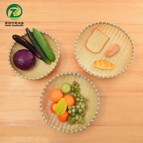 Deronder Bamboo Colander, Round Tray, Drying Vegetable Basket, Kitchen Storage, Lightweight, Handmade, Rustic, Beautiful, Practical, Easy to Use (Diam