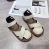 New White Black Preppy Bun Head Roman Sandals for Women Soft Soled Summer One-line Casual Beach Shoes for Women Flats Sandals