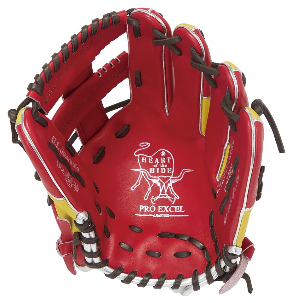 Rawlings PRO EXCEL Wizard COLORS GR5FHW2CCK4MG Baseball Throw HOH® #02 Glove, Soft, Infielder's, Scarlet/Yellow, 11.5 inches, Right-Handed
