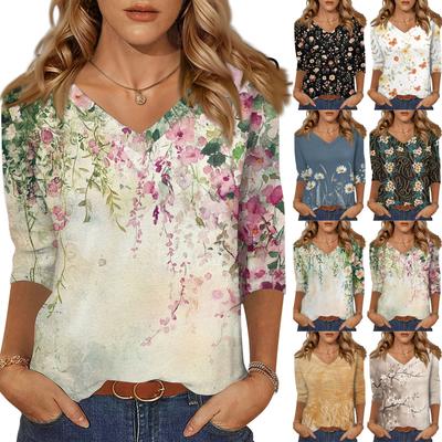 Рубашки с рукавом 3/4 для женщин, милые футболки с графическим принтом, блузки, повседневные базовые топы больших размеров, пуловеры