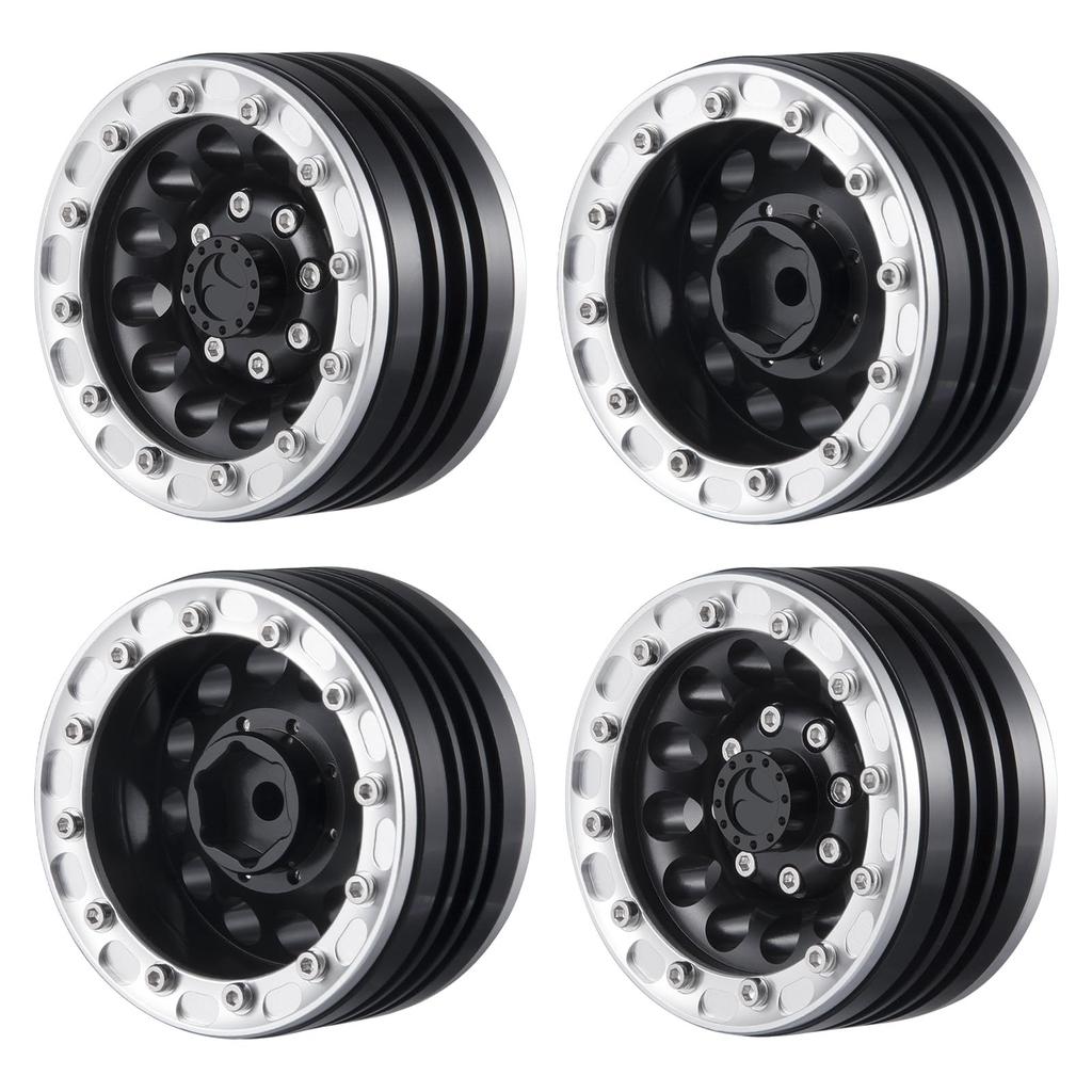 TRZX Metal 1.9" Beadlock Wheels, RC Wheel Rims and Hubs for 1/10 RC Crawlers, TRX4, TRX6, Axial, SCX10, 90046 Upgrade (4 Pieces, Black + Silver)