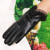 Winter Thermal Gloves Women's New Leather Lace Lace Bow Winter Velvet Thickened Touch Screen Leather Gloves