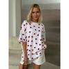 European and American Fashion Love Heart Mesh Patchwork T-shirt Loose Round Neck Top Printed Loose T-shirt