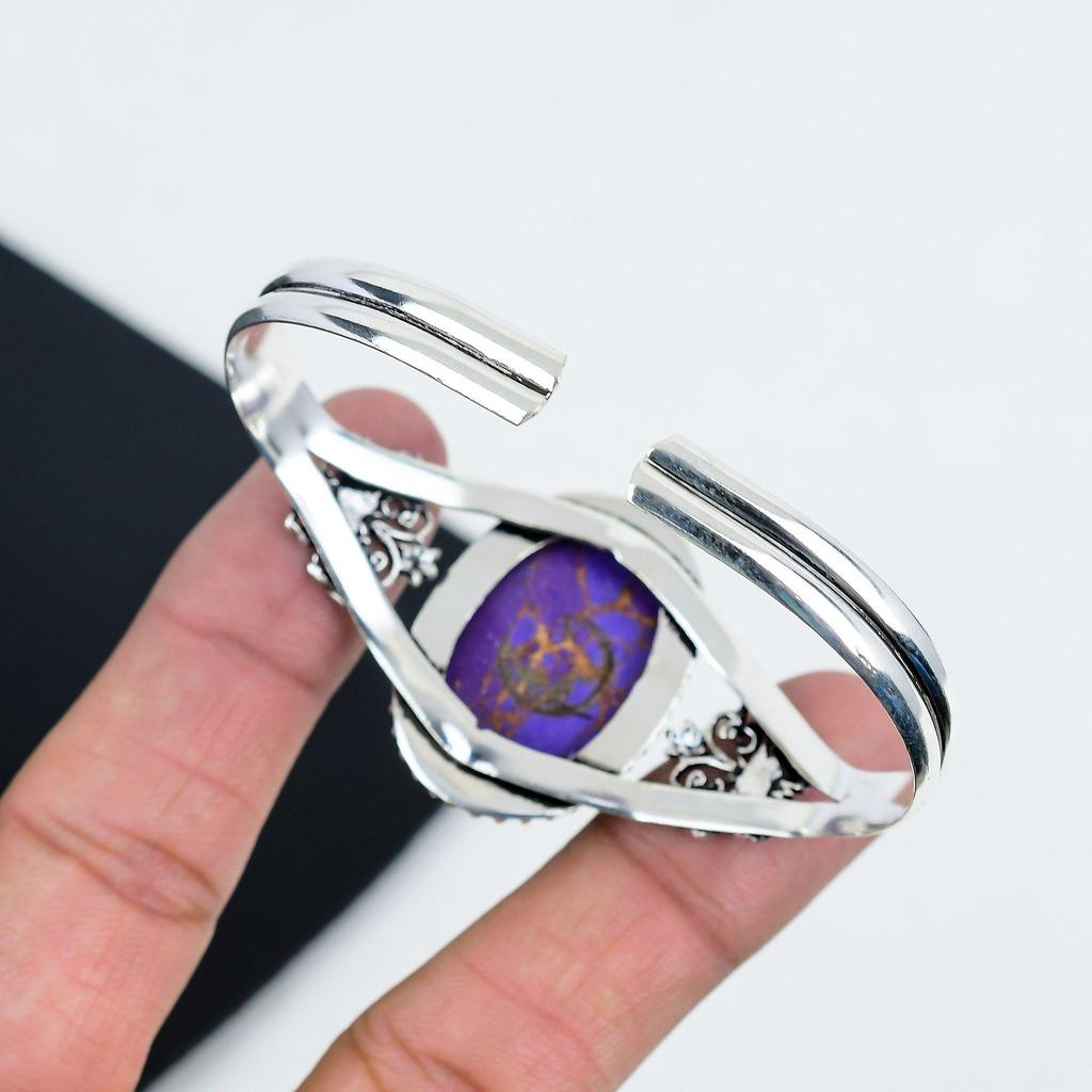 Браслет-манжета из натурального фиолетового медно-бирюзового драгоценного камня ручной работы из стерлингового серебра 925 пробы, бирюзовый браслет, для жены, браслет унисекс, подарки на Пасху