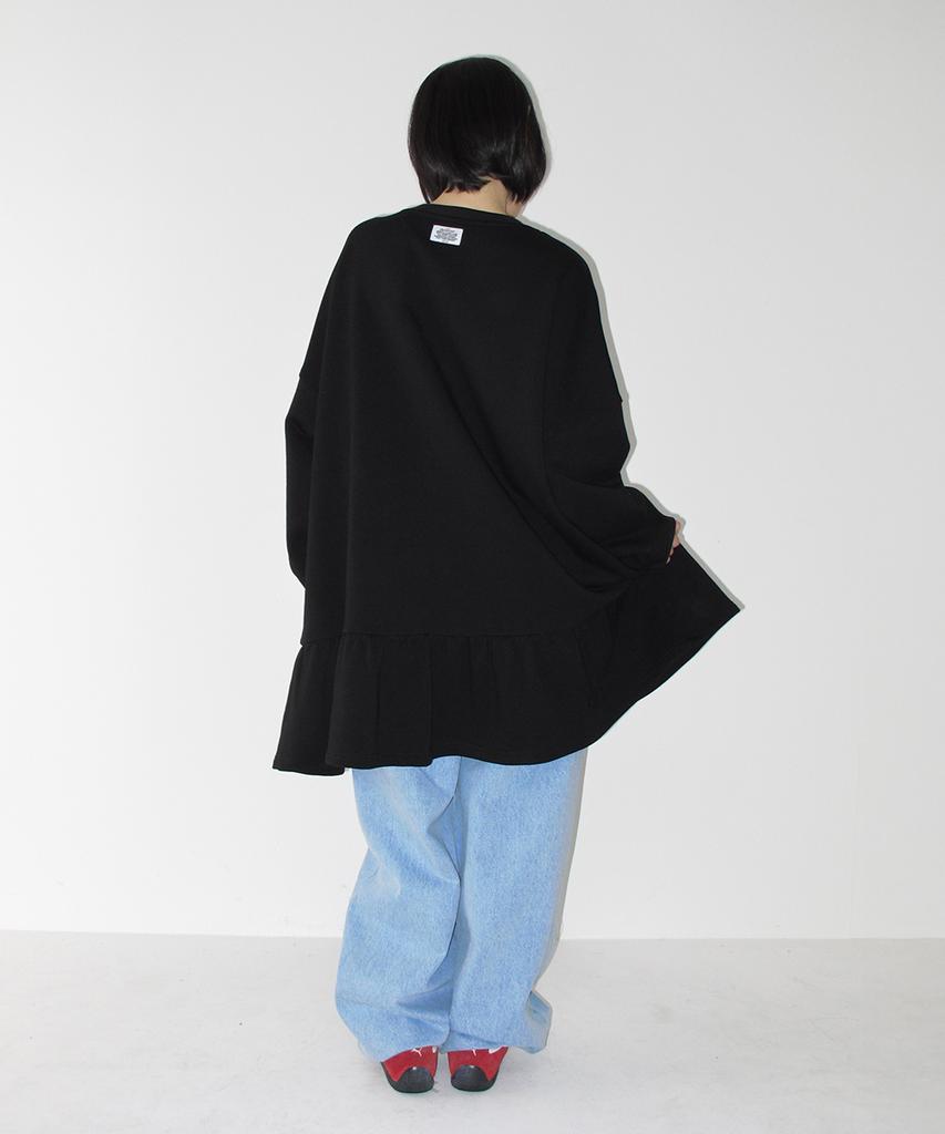 Ronron Oversized Ruffle Hem Sweat Dress Black