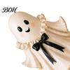 Unique Home Decor Gifts Cute Ghost Wicker Basket, Tabletop Resin Halloween Figurine with Floral Holder, Flower Basket Spooky Shaped Vase for