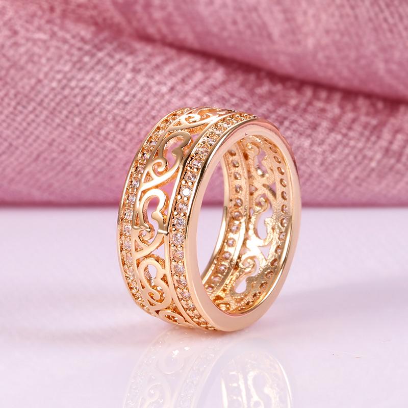 Kinel Vintage Rose Gold Color Hoop Earrings And Ring Sets Natural Zircon Jewelry Set