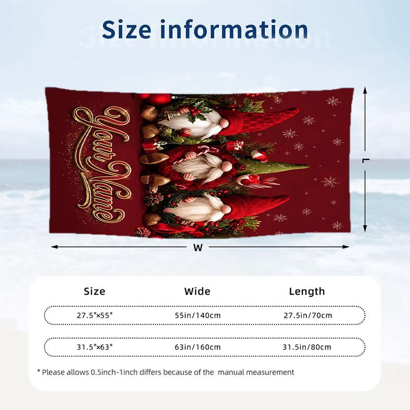Gnome Theme Beach Towel Personalized Custom Name & Text Soft Quick Dry Beach Towel for Swimming Travel