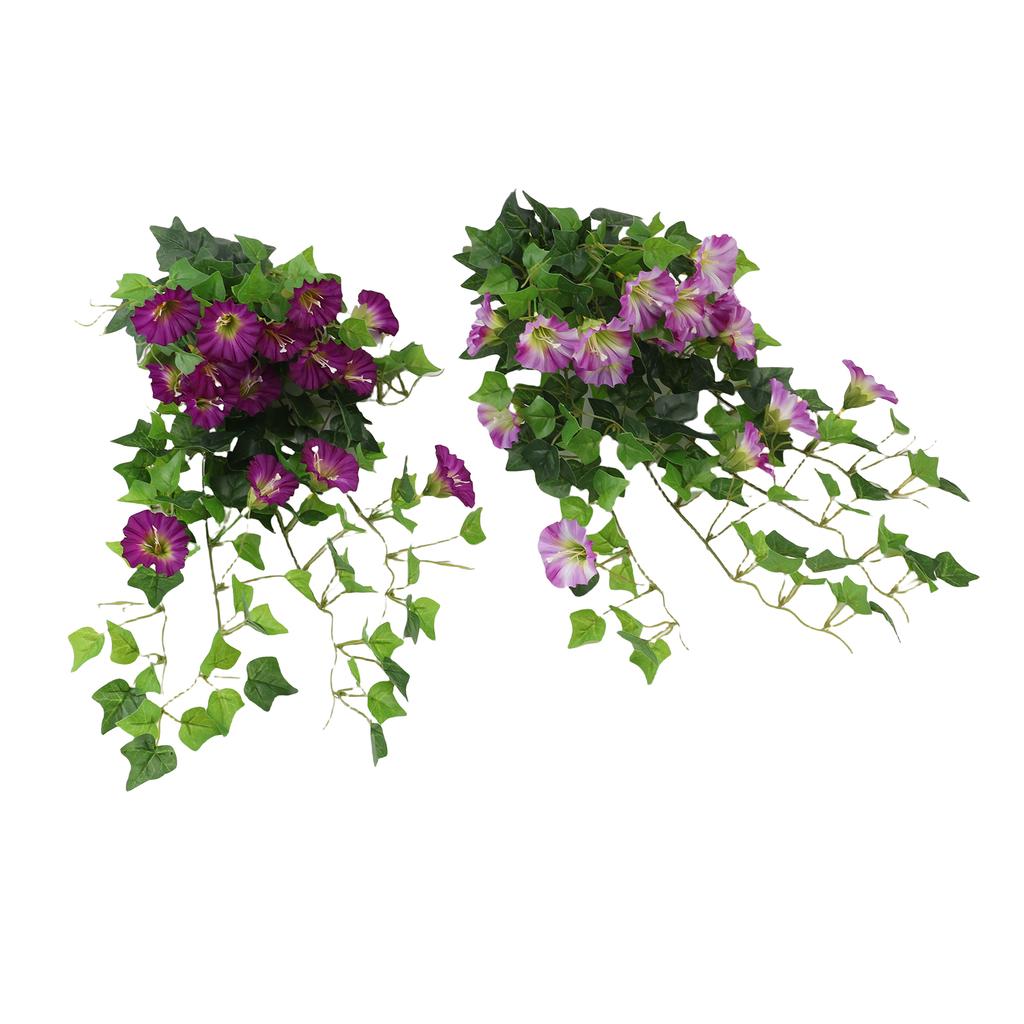 Artificial Morning Glory Flower Garland Lifelike Reusable Faux Hanging Vines Plant for Wedding Party Patio Balcony Wall