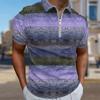 Men's Shirt Polo Casual Zip Short Sleeve Fashion Casual Zipper Summer Spring Regular Fit Linen Splicing 3D Print Shirt