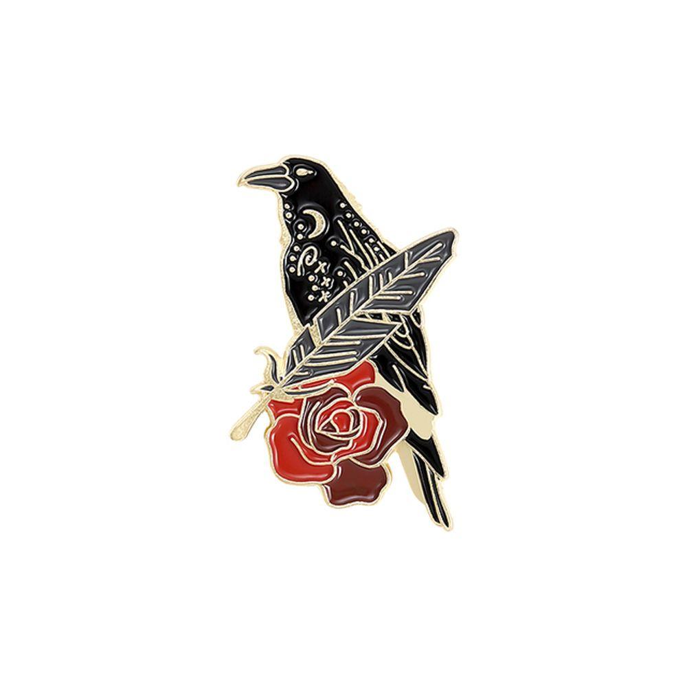 Bird Feather Lapel Pin Bag Brooches Gothic Enamel Pin Crow Raven Badges Metal Brooch Cartoon Badges