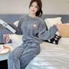 Autumn and Winter Women's Pajamas Home Clothing Set Women's Coral Velvet Thick Warm Clothing Winter Warm Pajamas Home Clothing Set