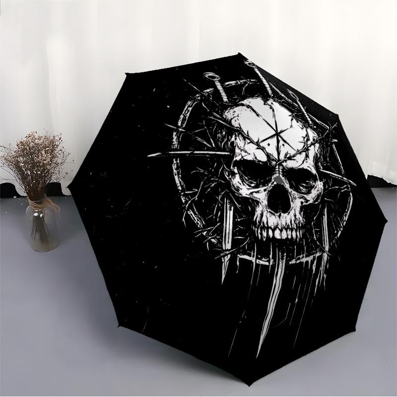 1pc Skull Crown Automatic Folding Umbrella - Windproof Compact Travel Umbrella with Auto Open/Close, 8-Rib Heavy-Duty Shaft for Women/Men A042