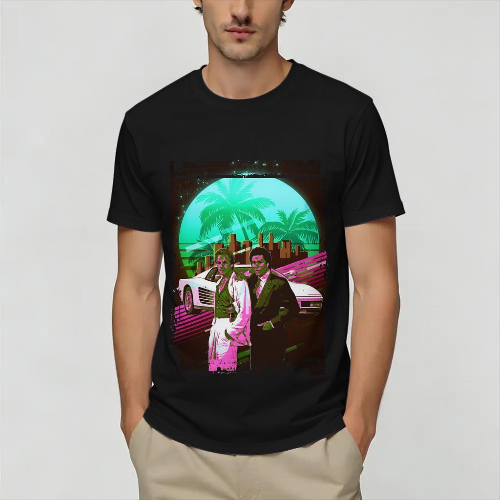 Унисекс винтажные футболки Miami Vices 100% хлопок Топы Хипстерские с коротким рукавом с круглым вырезом Футболки Большого размера Футболки
