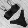2 цвета, однотонные топы-бандо, комплект бикини, женский купальник с бюстгальтером пуш-ап и чашкой, женские купальники из двух предметов с высоким вырезом