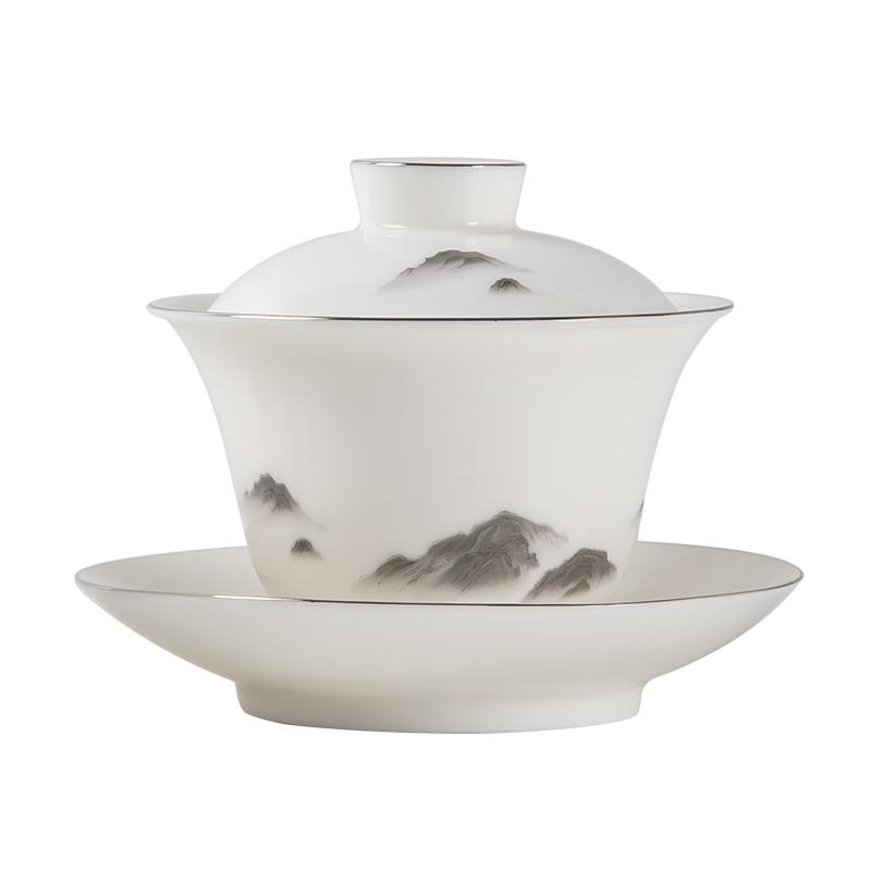 Фарфоровый гайвань в стиле нефрита с золотой инкрустацией