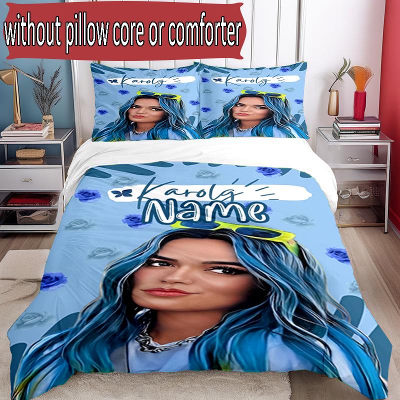 3pcs Duvet Cover Set (1*Duvet Cover + 2*Pillowcase, Without Core), Custom Name Karol G Pattern Bedding Set, Home Bedroom Decor Gift