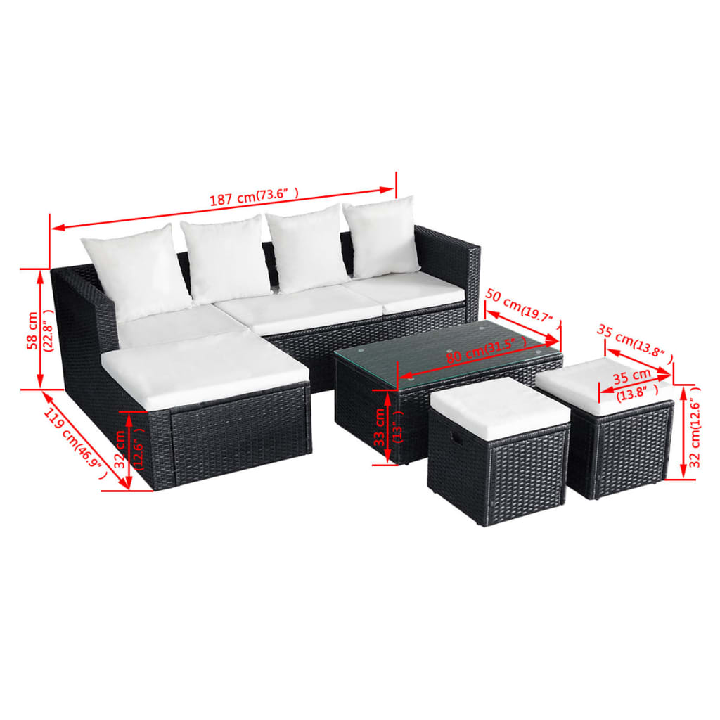 4 piece Garden Lounge Set with Cushions Poly Rattan Black
