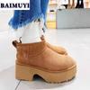 Platform Fur Ankle Snow Boots Women High Heels Shoes Chelsea Winter Plush Warm Chunky Pumps 2024 Trend Casual Suede Botas Mujer