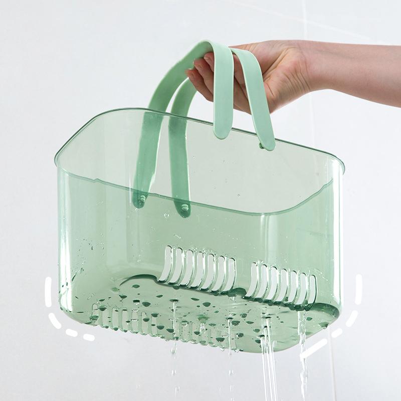 Корзина для хранения в ванной с полым дном и прозрачными ручками, легко сливаемая корзина для плавания, прочная переносная корзина-органайзер
