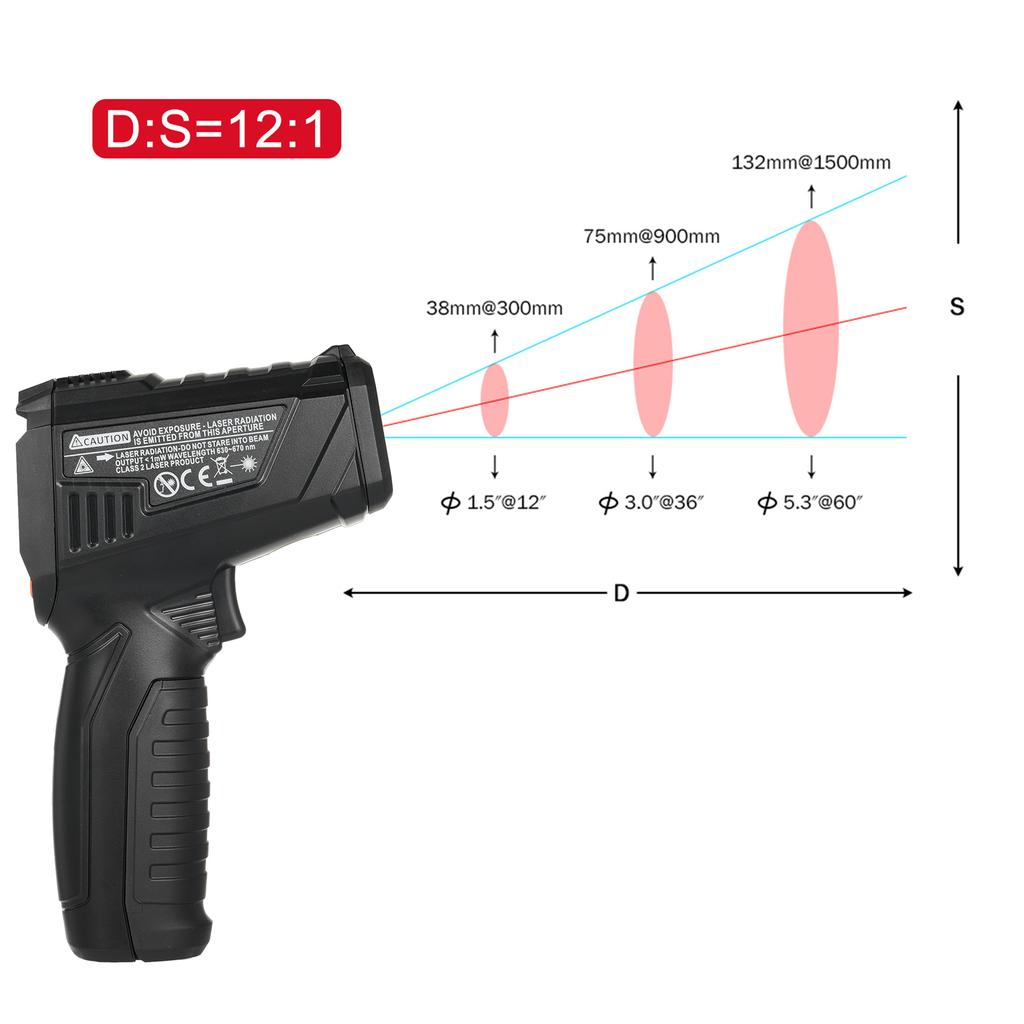 Инфракрасный термометр -30 по Цельсию ~ 380 по Цельсию (-22 Фаренгейта ~ 716 Фаренгейта ) Бесконтактный цифровой лазерный прибор для измерения температуры